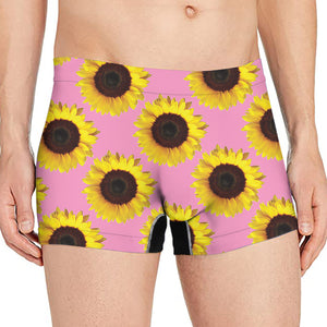 Pink Sunflower Pattern Print Men's Boxer Briefs