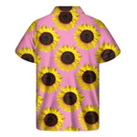 Pink Sunflower Pattern Print Men's Short Sleeve Shirt