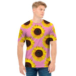 Pink Sunflower Pattern Print Men's T-Shirt