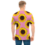 Pink Sunflower Pattern Print Men's T-Shirt