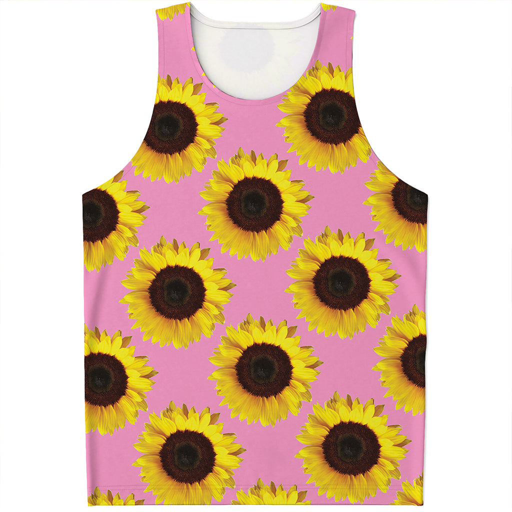 Pink Sunflower Pattern Print Men's Tank Top