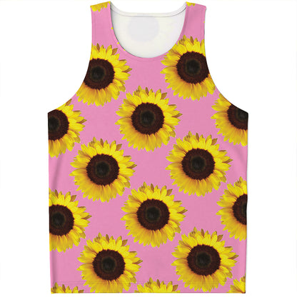 Pink Sunflower Pattern Print Men's Tank Top