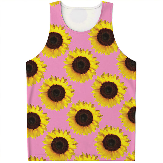 Pink Sunflower Pattern Print Men's Tank Top