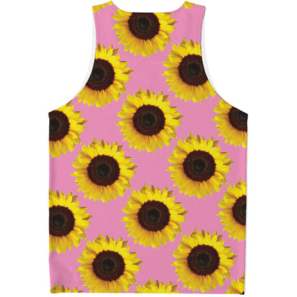 Pink Sunflower Pattern Print Men's Tank Top