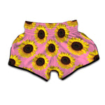 Pink Sunflower Pattern Print Muay Thai Boxing Shorts