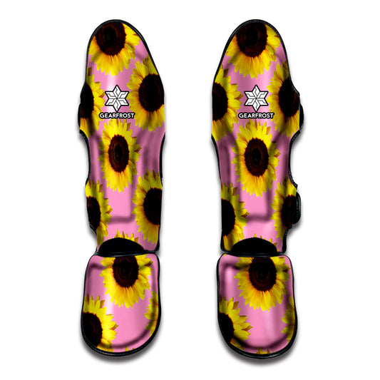 Pink Sunflower Pattern Print Muay Thai Shin Guard