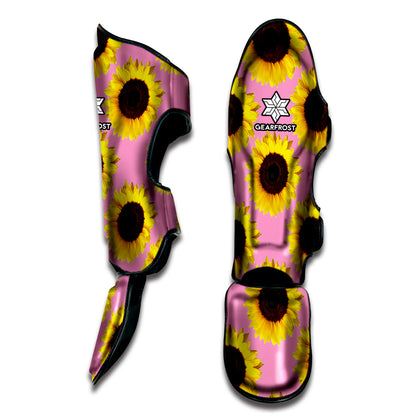 Pink Sunflower Pattern Print Muay Thai Shin Guard