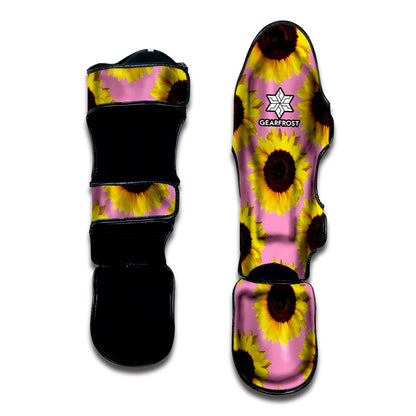 Pink Sunflower Pattern Print Muay Thai Shin Guard