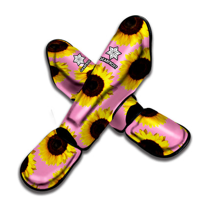 Pink Sunflower Pattern Print Muay Thai Shin Guard