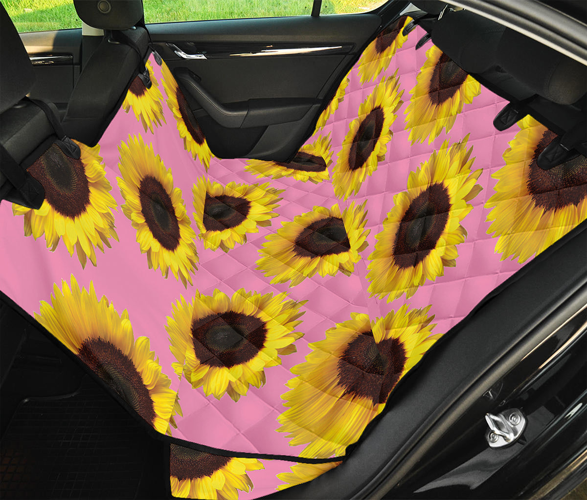 Pink Sunflower Pattern Print Pet Car Back Seat Cover