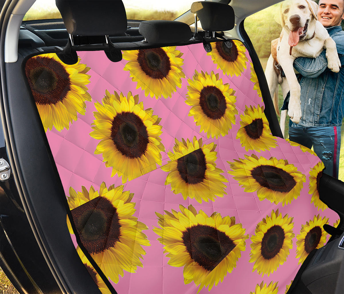 Pink Sunflower Pattern Print Pet Car Back Seat Cover