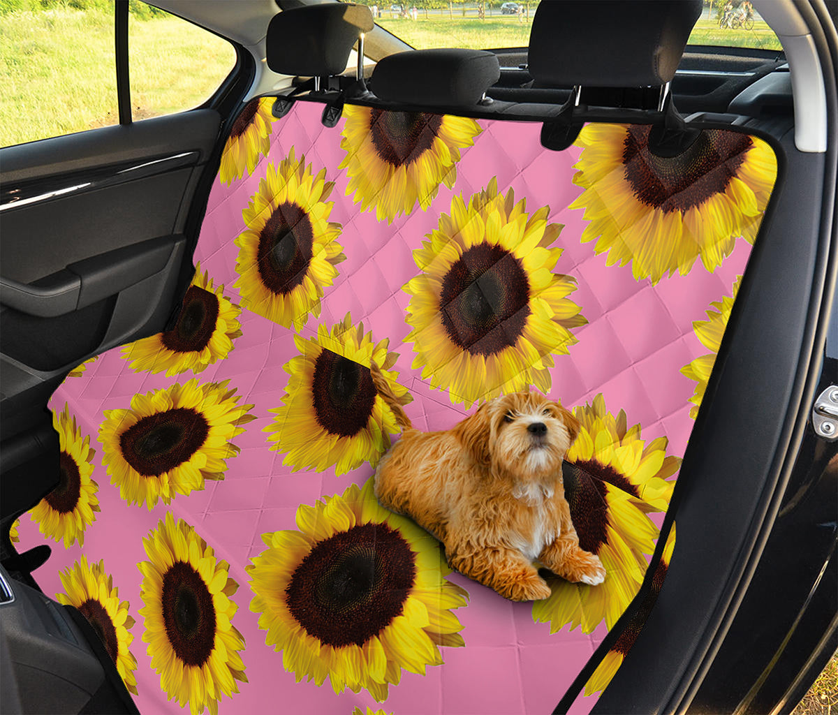 Pink Sunflower Pattern Print Pet Car Back Seat Cover