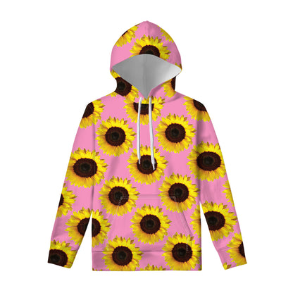 Pink Sunflower Pattern Print Pullover Hoodie