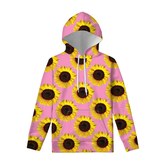 Pink Sunflower Pattern Print Pullover Hoodie