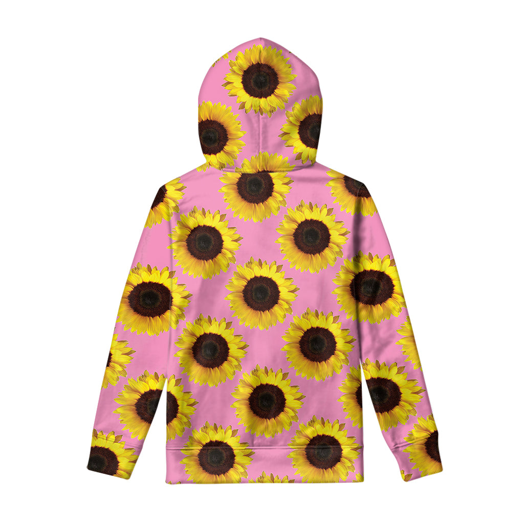 Pink Sunflower Pattern Print Pullover Hoodie