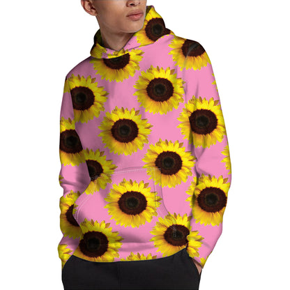 Pink Sunflower Pattern Print Pullover Hoodie