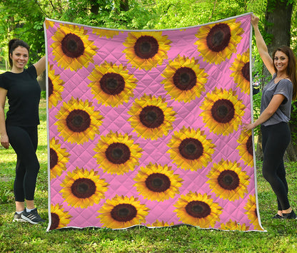Pink Sunflower Pattern Print Quilt