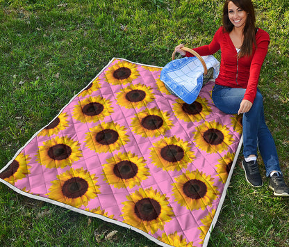 Pink Sunflower Pattern Print Quilt