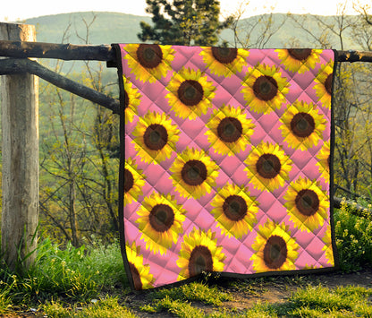 Pink Sunflower Pattern Print Quilt