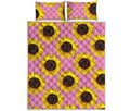 Pink Sunflower Pattern Print Quilt Bed Set