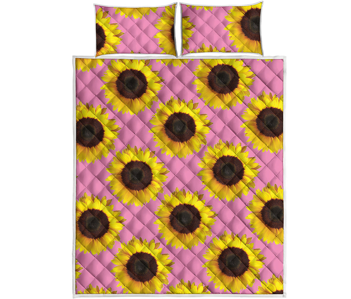 Pink Sunflower Pattern Print Quilt Bed Set