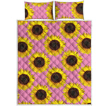 Pink Sunflower Pattern Print Quilt Bed Set