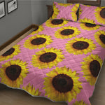 Pink Sunflower Pattern Print Quilt Bed Set