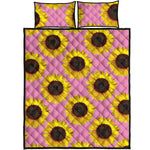 Pink Sunflower Pattern Print Quilt Bed Set