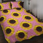 Pink Sunflower Pattern Print Quilt Bed Set