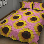 Pink Sunflower Pattern Print Quilt Bed Set