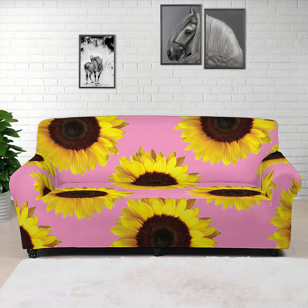 Pink Sunflower Pattern Print Sofa Cover