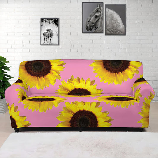 Pink Sunflower Pattern Print Sofa Cover