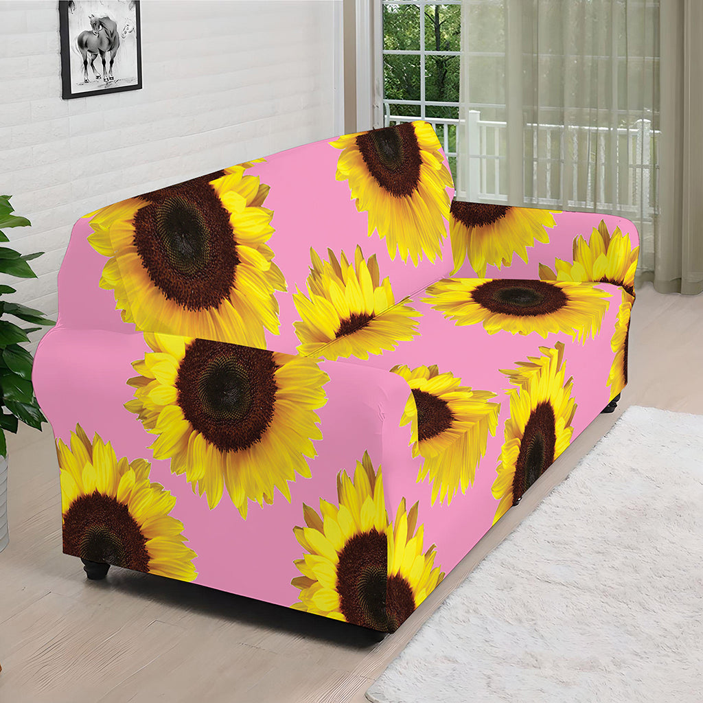 Pink Sunflower Pattern Print Sofa Cover