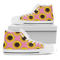 Pink Sunflower Pattern Print White High Top Sneakers