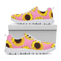 Pink Sunflower Pattern Print White Running Shoes