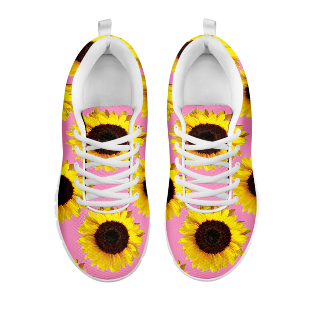 Pink Sunflower Pattern Print White Sneakers