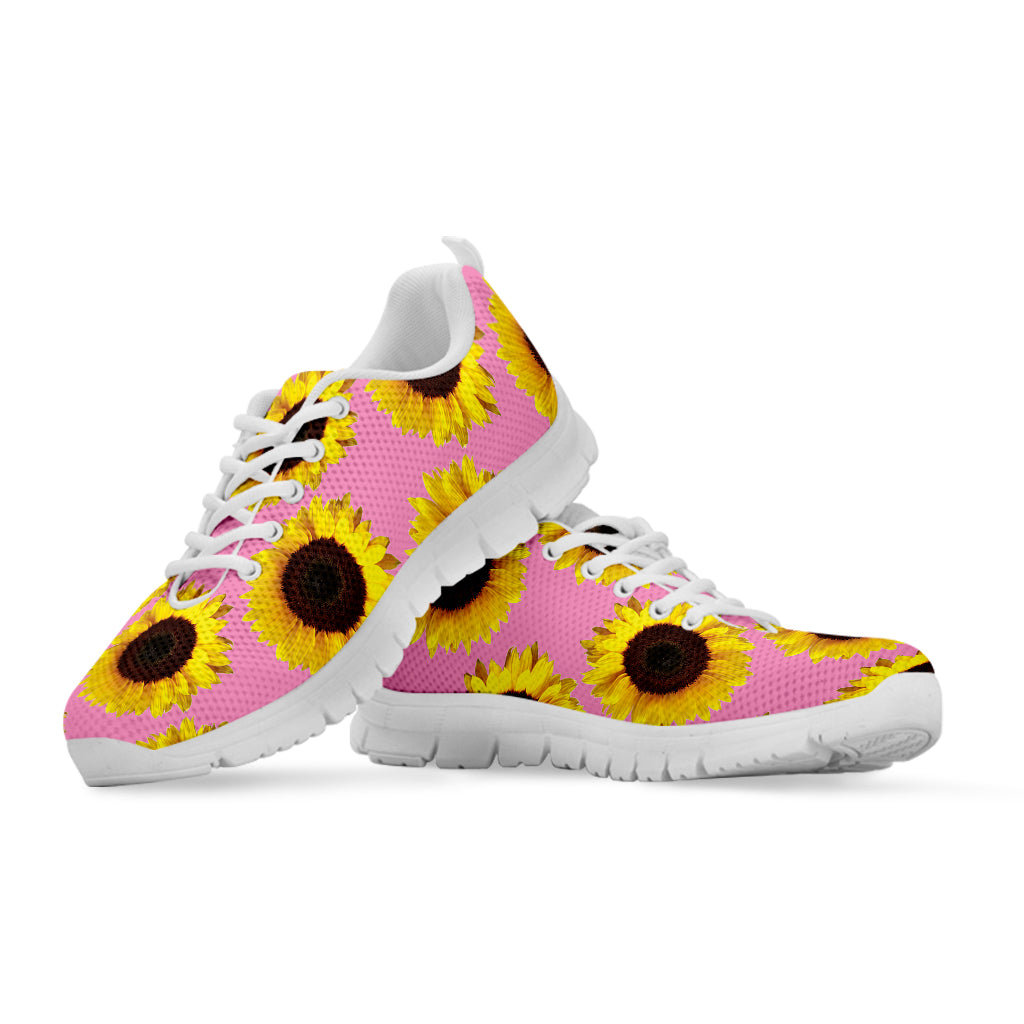 Pink Sunflower Pattern Print White Sneakers