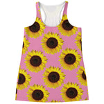 Pink Sunflower Pattern Print Women's Racerback Tank Top