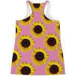 Pink Sunflower Pattern Print Women's Racerback Tank Top