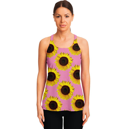 Pink Sunflower Pattern Print Women's Racerback Tank Top