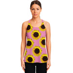 Pink Sunflower Pattern Print Women's Racerback Tank Top