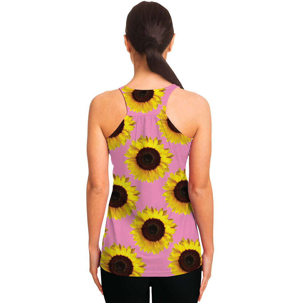 Pink Sunflower Pattern Print Women's Racerback Tank Top
