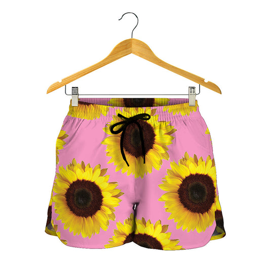 Pink Sunflower Pattern Print Women's Shorts
