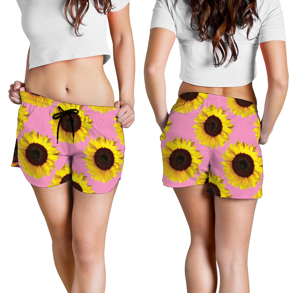 Pink Sunflower Pattern Print Women's Shorts
