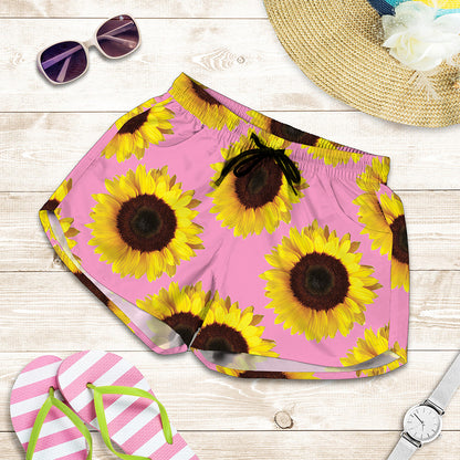 Pink Sunflower Pattern Print Women's Shorts