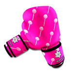 Pink Sweet Lollipop Pattern Print Boxing Gloves