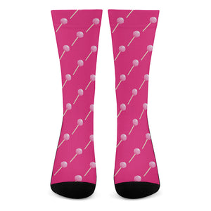 Pink Sweet Lollipop Pattern Print Crew Socks