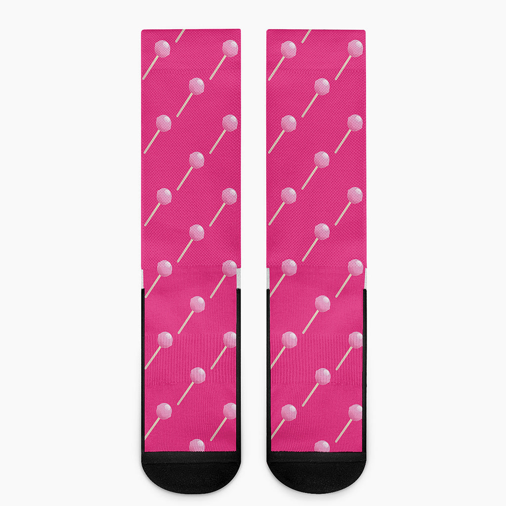 Pink Sweet Lollipop Pattern Print Crew Socks