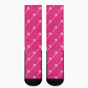 Pink Sweet Lollipop Pattern Print Crew Socks