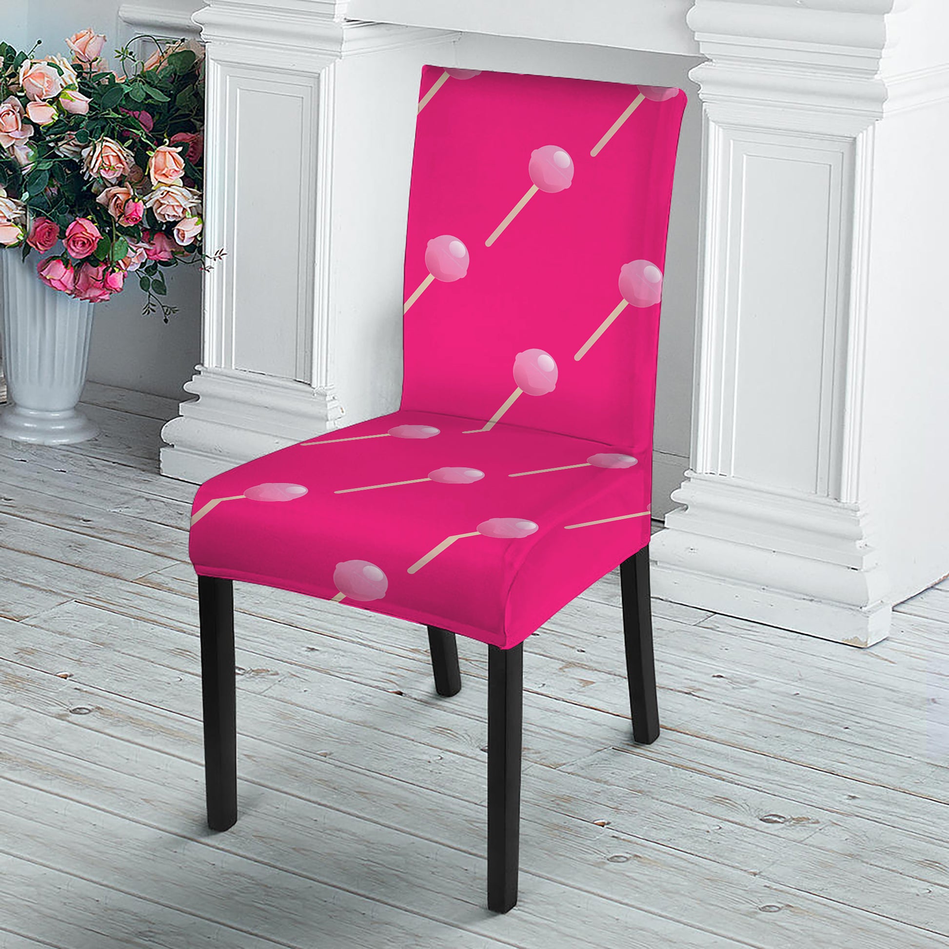 Pink Sweet Lollipop Pattern Print Dining Chair Slipcover